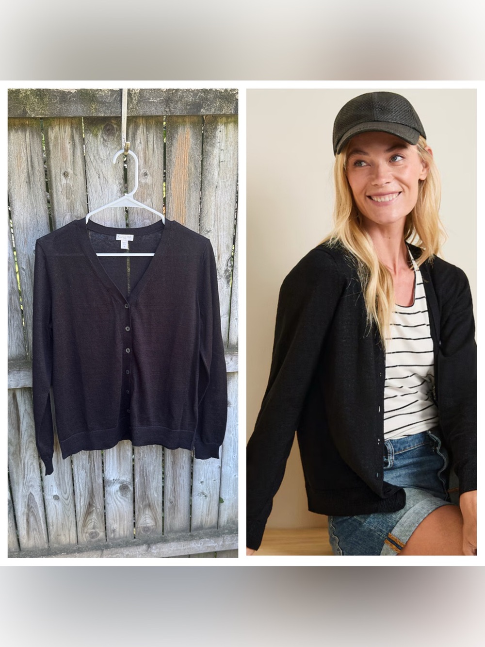 Garnet Hill Linen Essential Cardigan neck button front 501236 Black 8 10 M